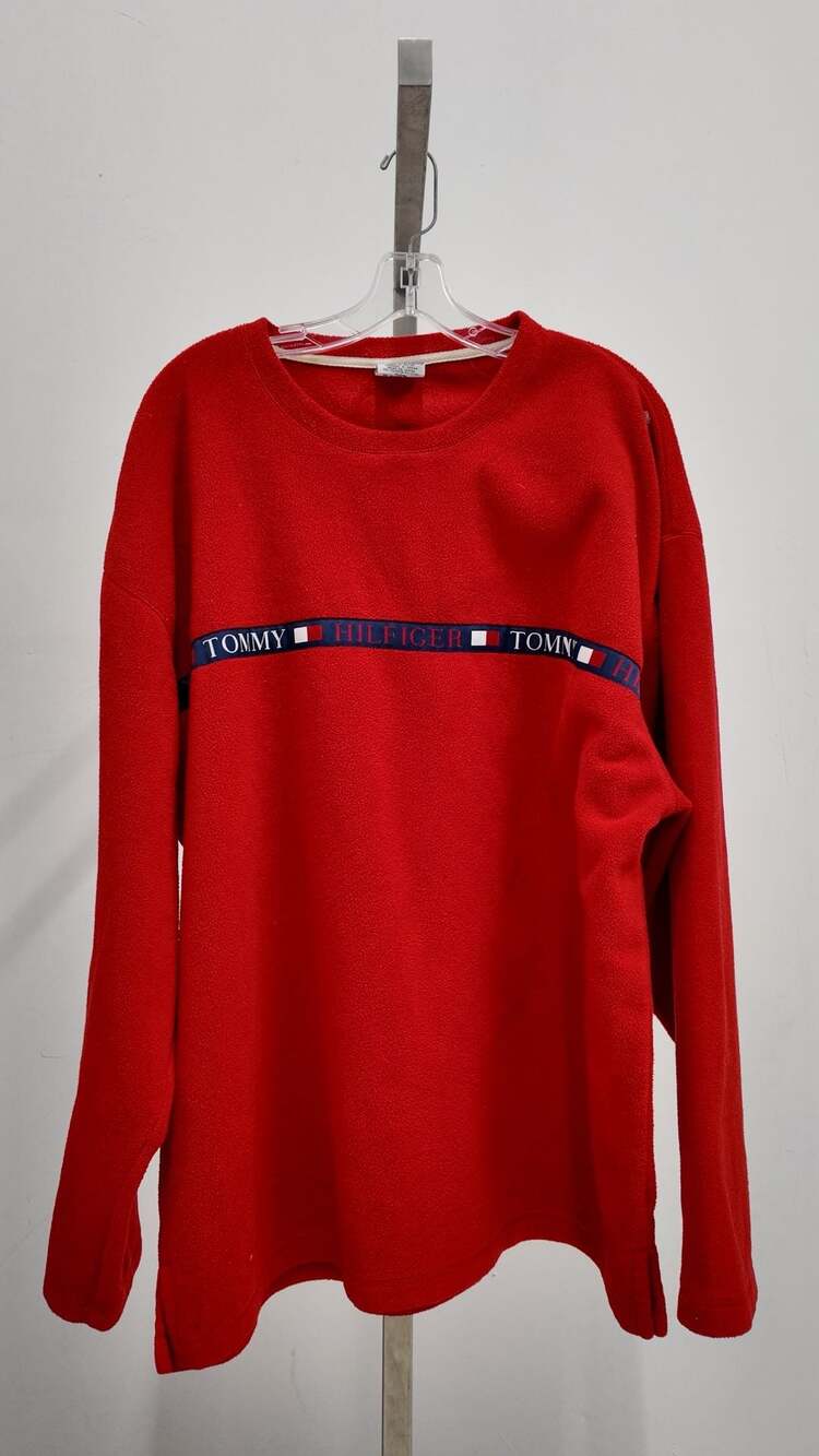 Vintage Tommy Hilfiger "Tommy Jeans" Fleece Pullover – Red (XXL) Made in Saipan